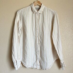 Everlane Size 00 Shirt Linen Striped Cream White Boho Travel Resort Beach Bloke